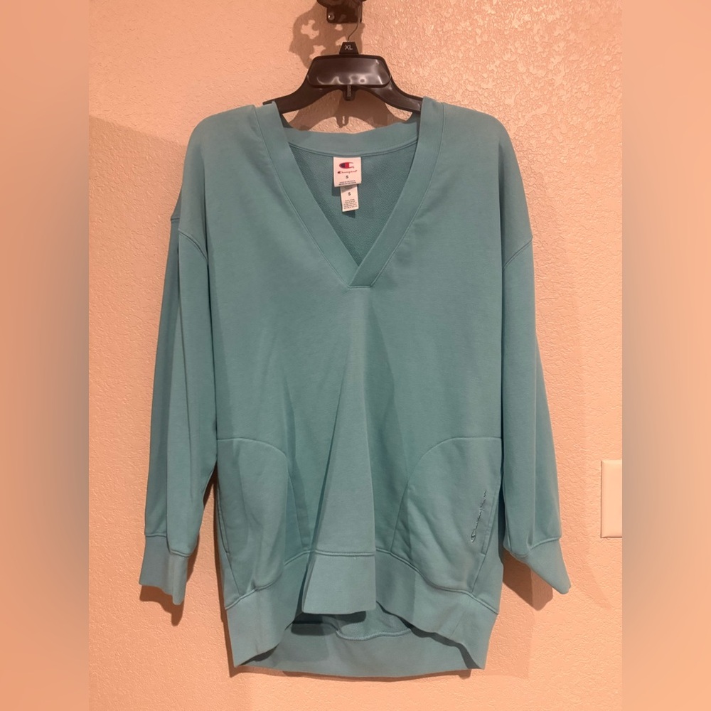 NWOT Champion Oversized V-Neck Sweatshirt Teal Pullover Small